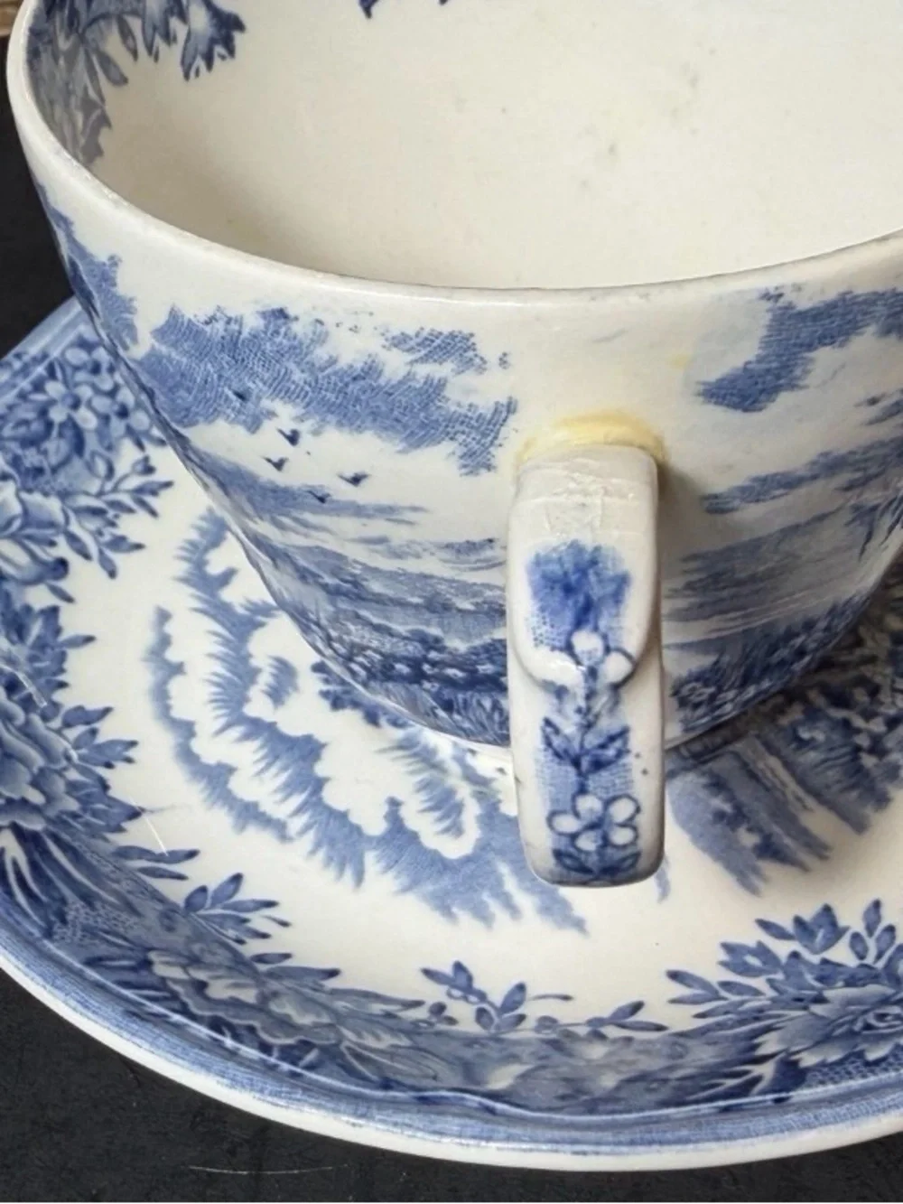 Vintage 1950s Salem English Village Blue Transferware Teacup & Saucer England